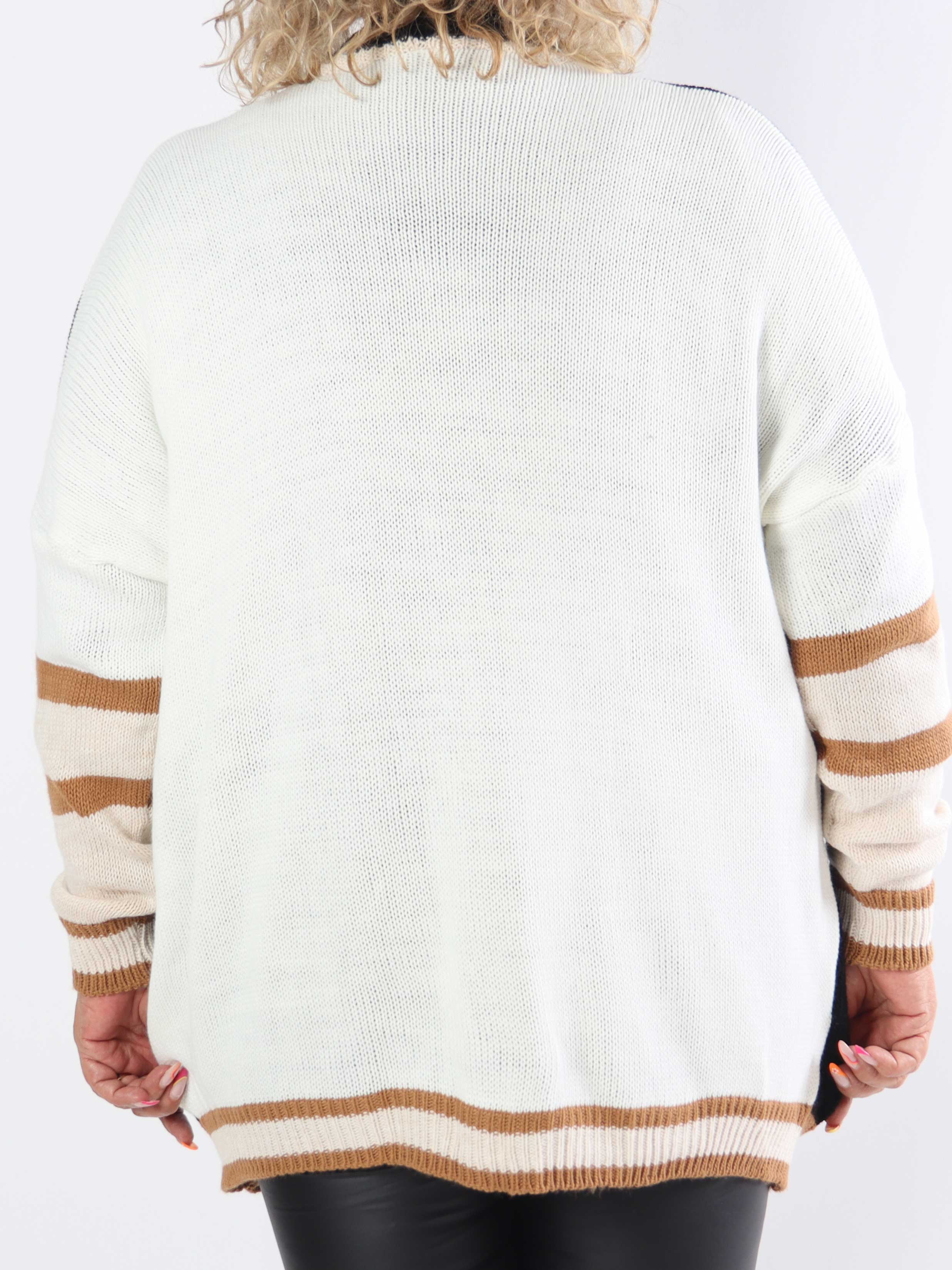 Diah - Flerfarvet plus size college strikcardigan